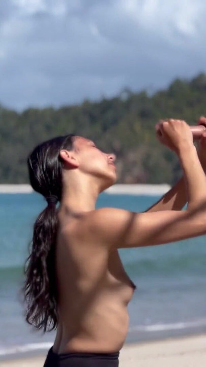 Petite brunette sucks BWC on a beach! Whoopsy-Kiwi | Clip 1