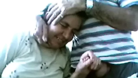 Старая пара развлекается перед вебкамерой - пожилая в любительском видео