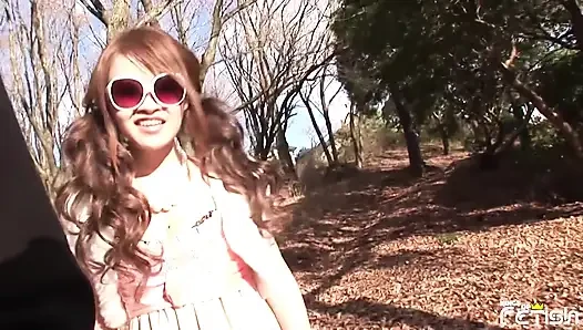 Pretty Japanese teen with glasses sucks a big cock and takes cum in her tight mouth