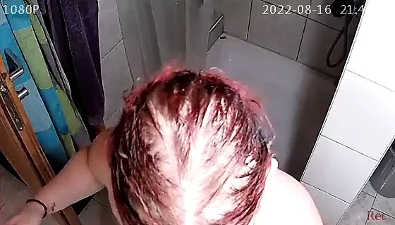 Cam catches milf in the shower then the bathtub