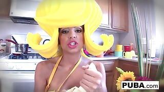Surreal Kitchen dress up with Abigail Mac and her giant