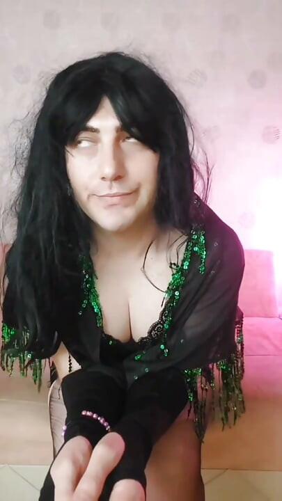 Gothic Model Pretty Feminine Boy With Sexy Scarf