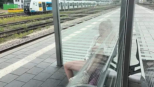 Horny slut makes it on the train track