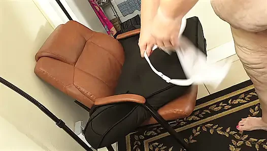 Big fat juicy ass booty real estate agent boss working from her home office dressed in mini skirt & heels showing off phat butt