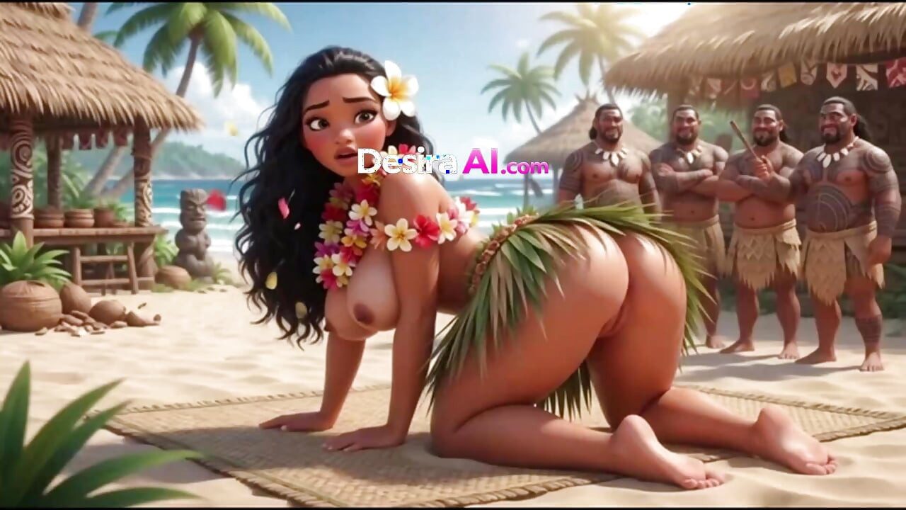 สาวงามเอ็กโซติก Hula ทั้งสี่, ชายเผ่าดูเส้นโค้งของเธอ (AI สร้างขึ้น)