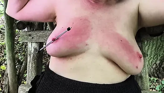 Red breasts with nipple braces