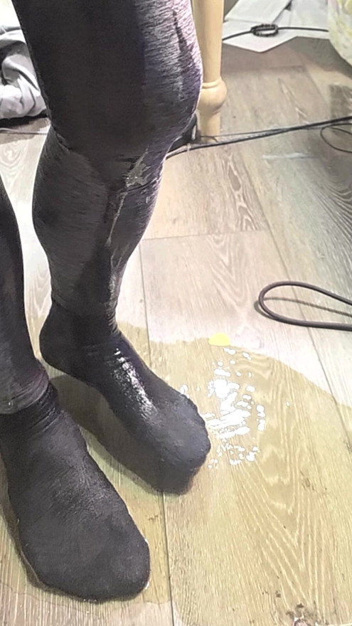 Gray leggings sock puddle