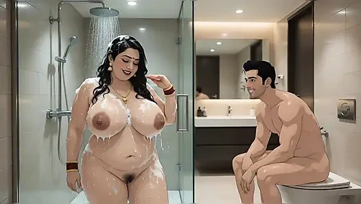 Büyük memeli ateşli tombul Hintli yenge kocasıyla seks yapıyor