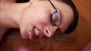 An amazing German babe with dark hair loves eating cum in POV