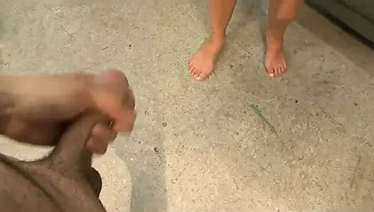 Sexy girl kneels as she gets armpits sprayed with cum after sucking a cock