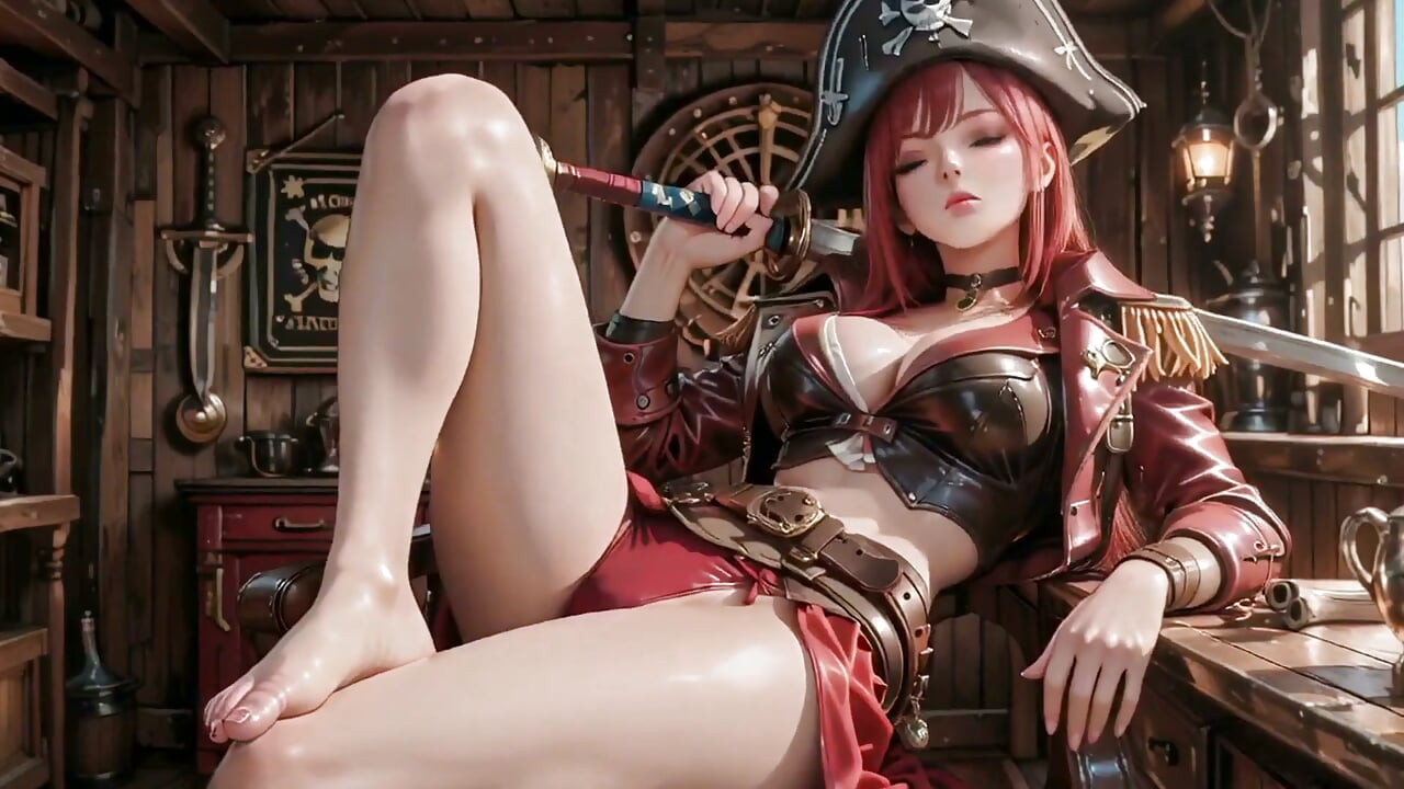 Redhead Pirate Queen! Lazy Goddess in the Gold Hold. Kneeling Gaze Is Insane!