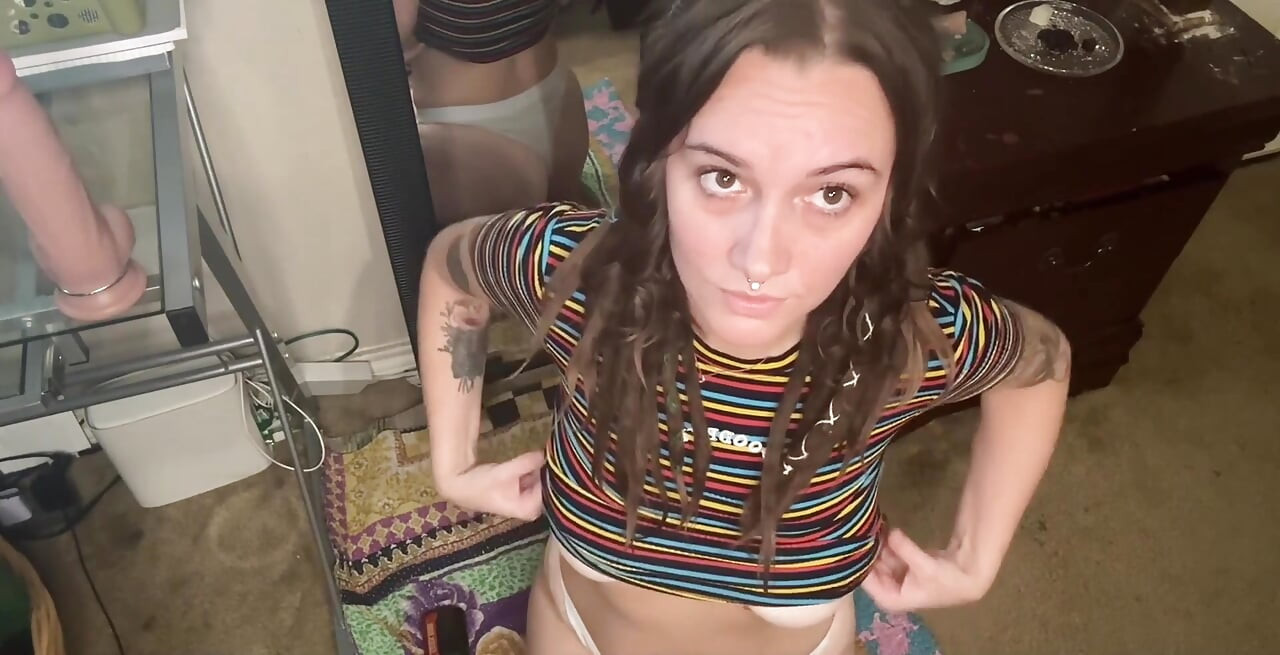 Horny Brunette Smoking and Riding Dildo