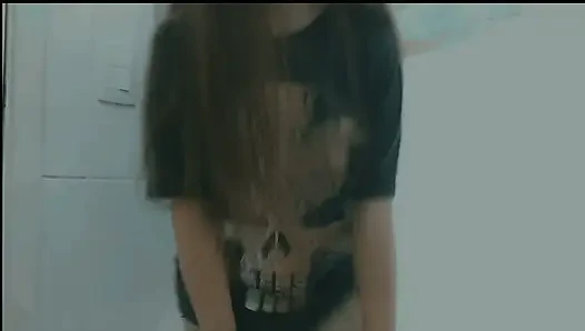 Horny fairy bliss touching herself at the bathroom fishnet on listening rock songs for her parents dont listen to her moanings