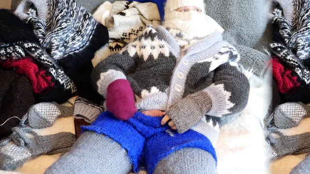 Sweater Fetish Mohair Fetish Turtleneck and Cardigan with vibrator, masturbation and cum shot fuzzy jumper