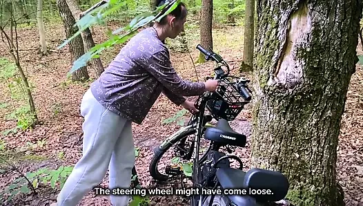 Dumb Brunette Broke Her Bike in the Woods & Pay with Her Pussy for the Repair! Doggystyle Fuck