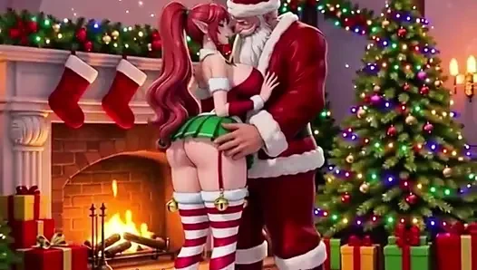 Noel Baba Noel'de büyük memeli orta yaşlı seksi kadına özel hediye veriyor