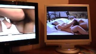Cumshot while watching porn