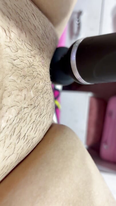 Hot mom plays with her vibrator in her delicious hairy pussy
