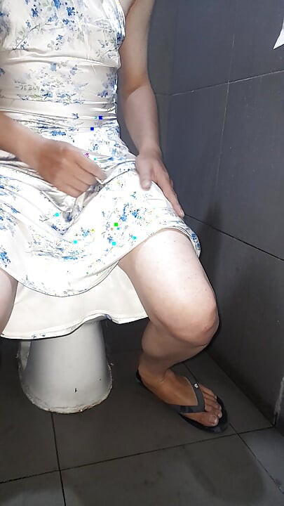 Crossdressing Cum Wearing Satin Halter Neck Dress