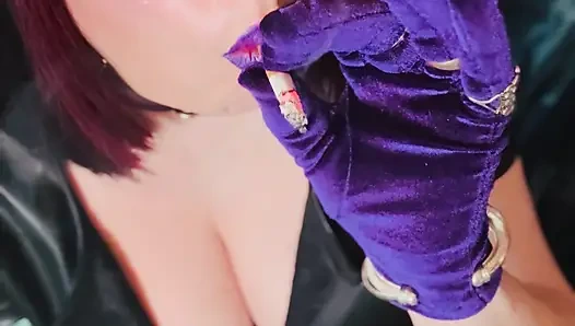 Queen Of Smoking Tina Snua Smoking A Cork Cigarette In Leather & Gloves