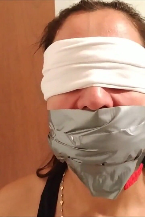 Self-gagged Latina Stepmom in Her First Gag Talk Video