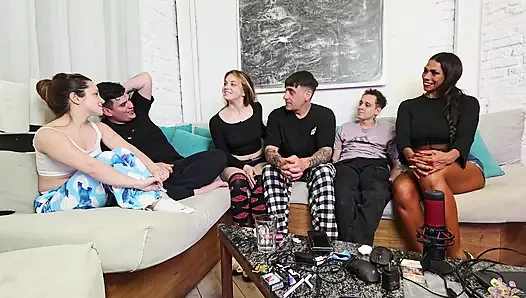 3 vs 3! Truth or dare? Game night with friends turns into amateur orgy!