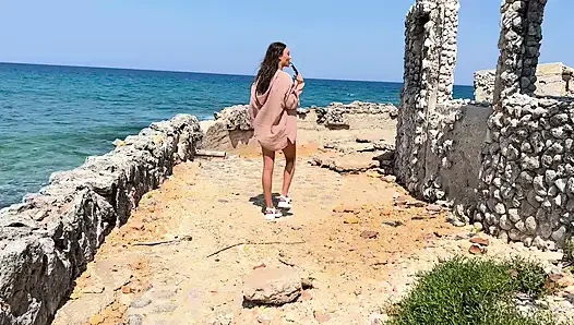 Kinky Monika Fox Destroyed Holes With A Big Dildo In Background Of Ruins In Atlantic Ocean