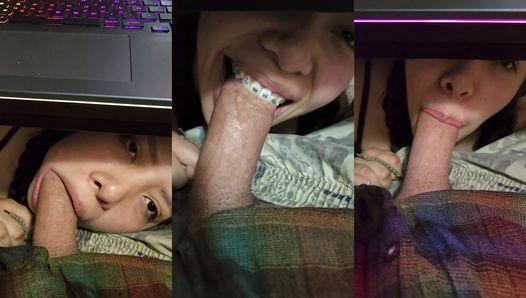 "Bro, your gf is sucking my dick"-My best friend's girlfriend gives me a blowjob while I play an online game with him