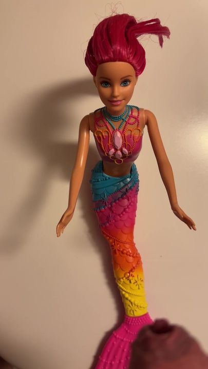 Horny Monica (Barbie Rainbow Fashion Mermaid) getting a hot load of cum!