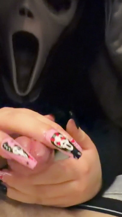 Horny Ghostface Girl under the Blanket Ruthlessly Jerked Me Off - the Best Dream of My Life on Halloween Night (Long Nails) | Clip 1