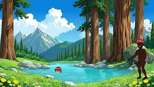 22-year-old Sabina fucked a big cock in the village man in the pond and dropped the water of the penis. Black thick cock.