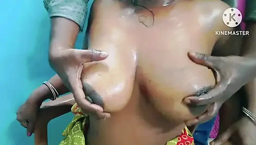 Step Son Gave a Nice Oil Massage and Sucking Boob with Honey of Her Step Mom - Full Tamil Audio with Lustful Video