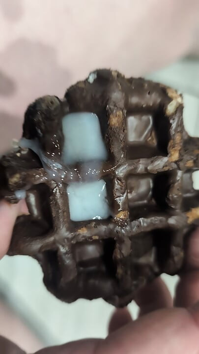 Small cock wanking on a waffle, cumshot