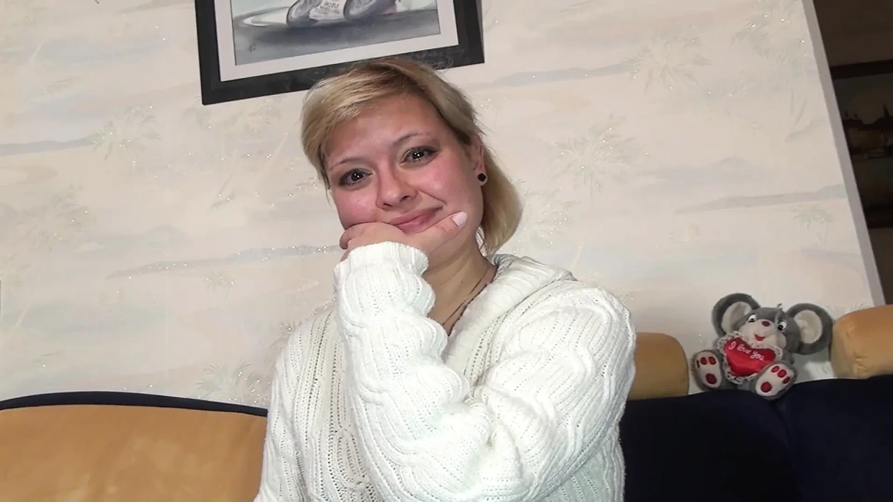 Blonde German slut in stockings fucks herself with dildo