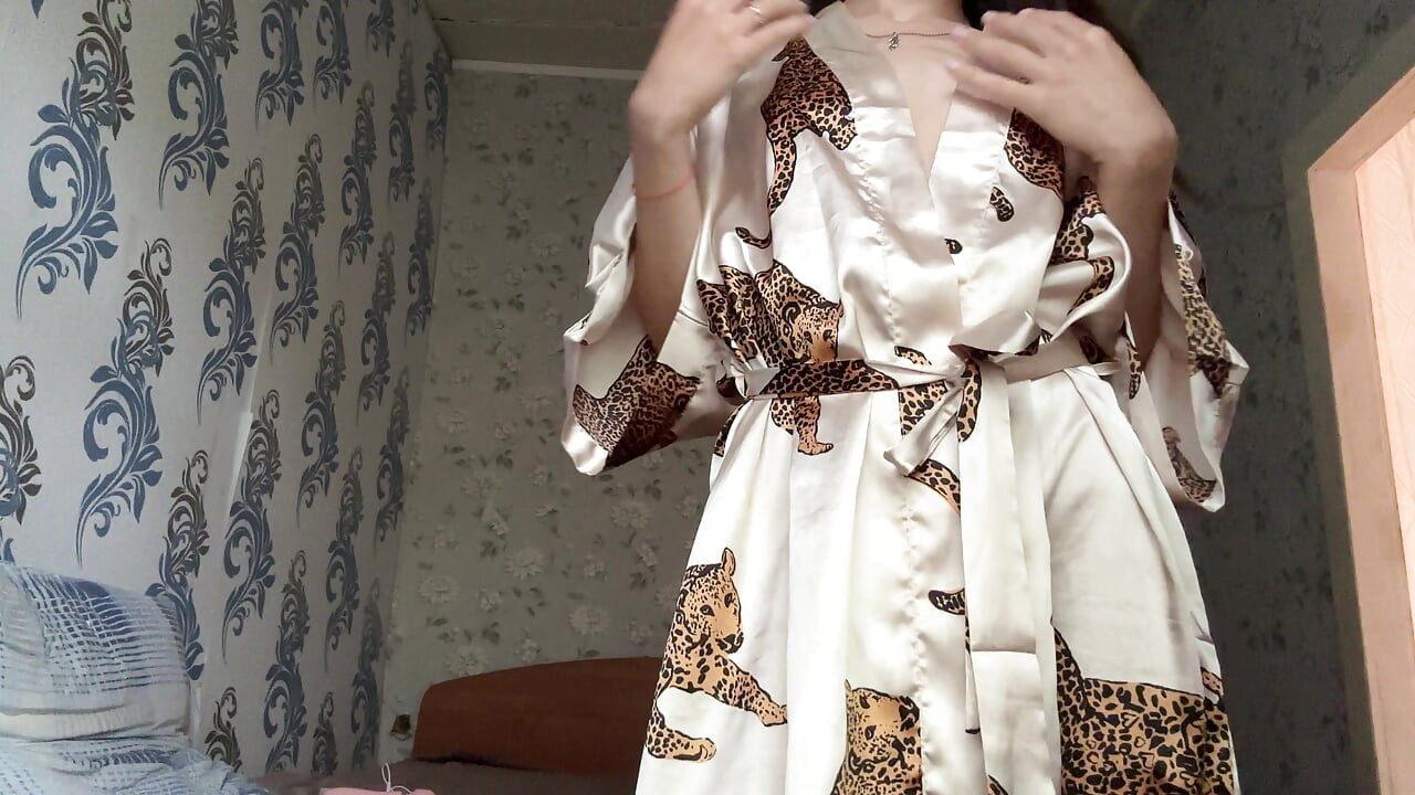 Stepsister in a sexy robe caresses her holes.
