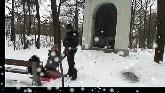 Old Man Fucks a MILF Outdoors and Cums in the Mouth of a Young Girl