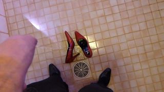 Piss in wifes red stiletto heels