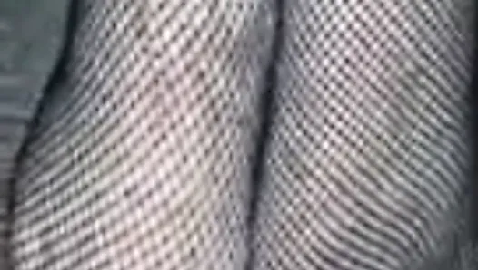 cumshot on fishnets sheer white pantyhose