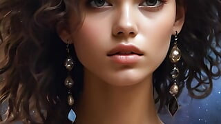 Artistic Nude of a Beautiful Young Woman with a Liquid Obsidian Body Reflecting Galaxies  Ai Fantasy Art