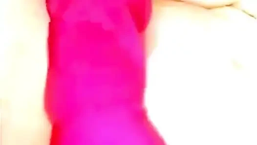 Pink rubber glove pussy fingering
