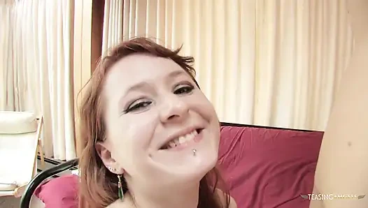 Redhead babe gets picked up and penetrated without mercy