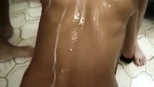 Cum and pee on body of amateur