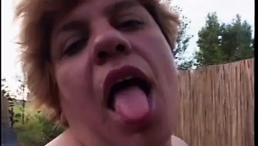 Large tits chick blows dude's dong outdoors and fucks it