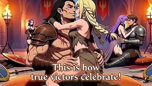 Nach einem epischen fantasy-battle fordern die Sieger ihre beute