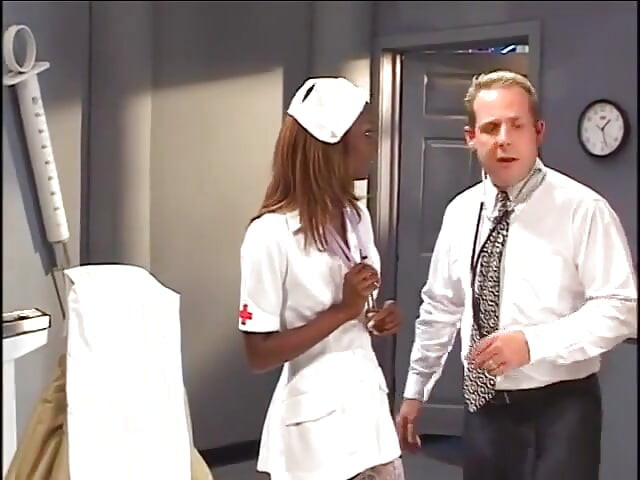 Smoking hot ebony nurse gives oral to a doctor then he bangs her