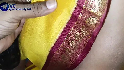 Yellow saree hot breast nipple licking