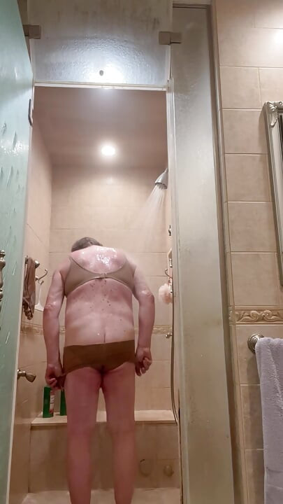 Shower with Wife’s underwear and bra