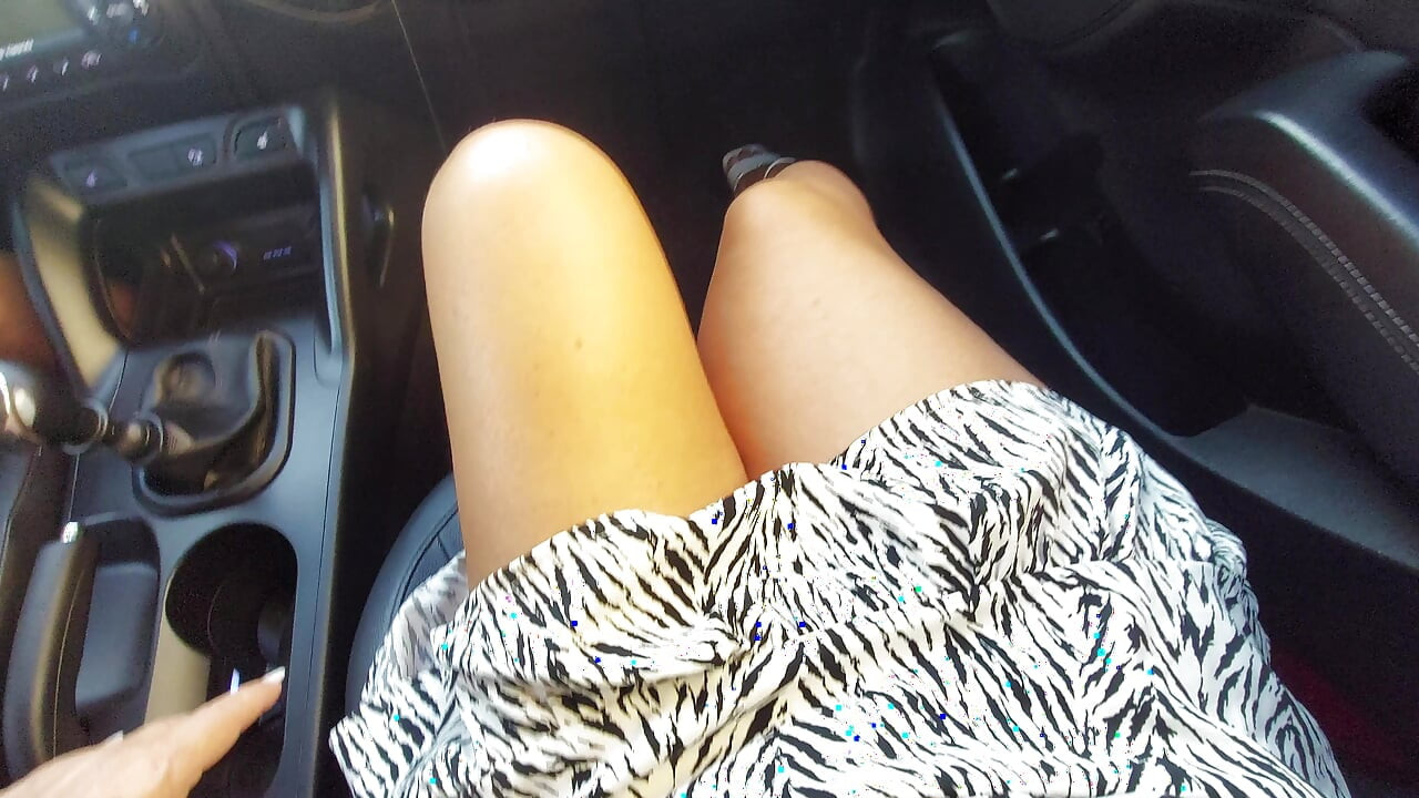 My wife shows off her beautiful legs in the car in the morning on the way to the office
