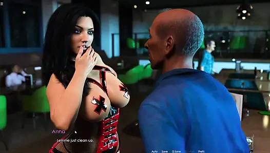 Orta yaşlı seksi kadın Anna barda yaşlı adamın büyük siyah yarağını emiyor ve döl yutuyor