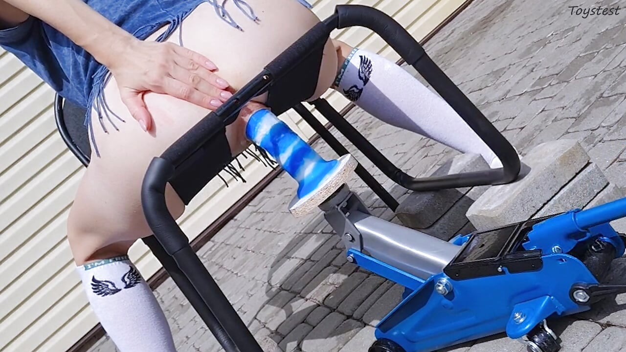 Insertion Fetishes. Car Jack Mounted Dildo Slowly Goes Into TIny Stepsister's Pussy